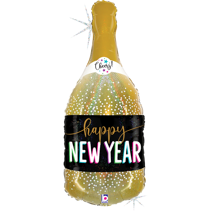 19 shape happy New year Champagne 

Size
32" / 31x80 cm