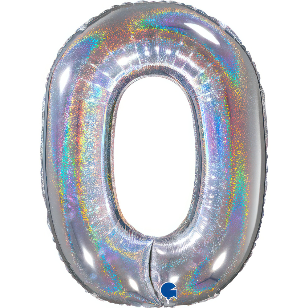 Number 0  Silver Glitter Holographic 26" Single Pack