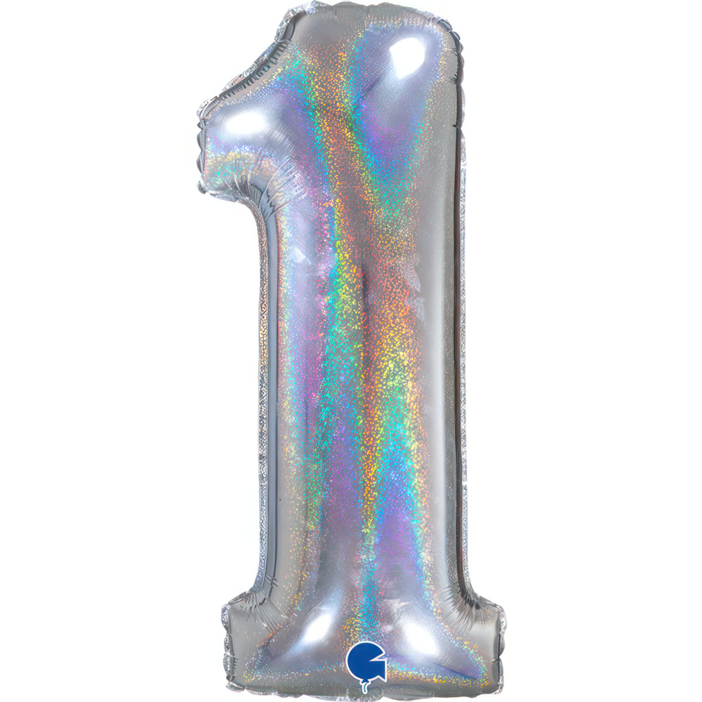Number 1  Silver Glitter Holographic 26" Single Pack
