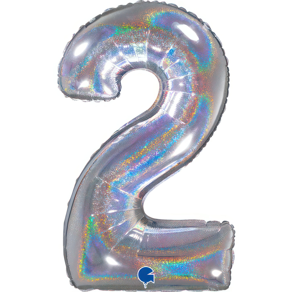 Number 2  Silver Glitter Holographic 26" Single Pack