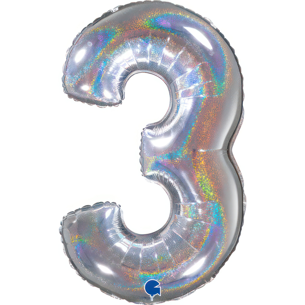 Number 3  Silver Glitter Holographic 26" Single Pack