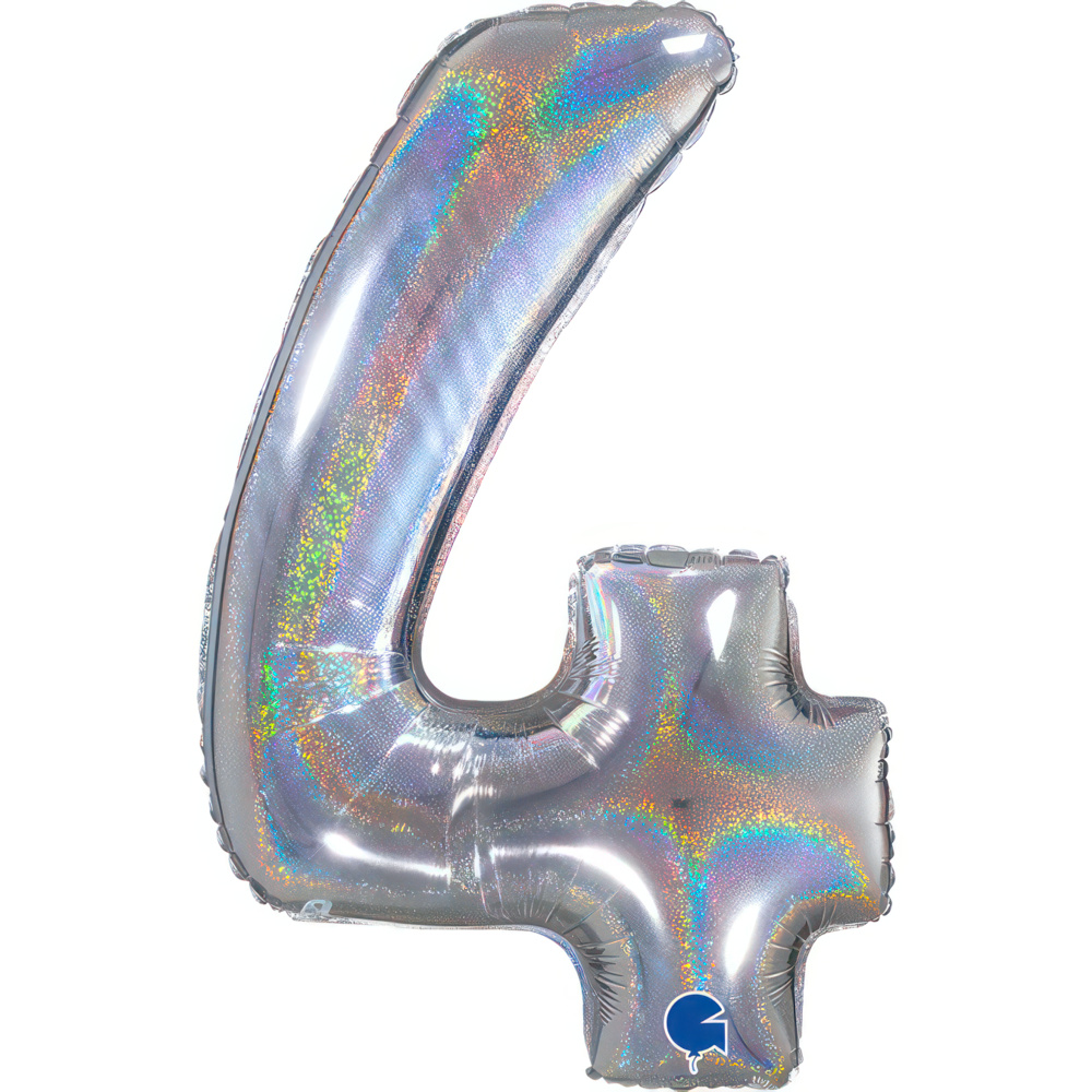 Number 4  Silver Glitter Holographic 26" Single Pack
