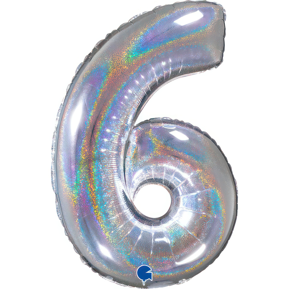 Number 6  Silver Glitter Holographic 26" Single Pack