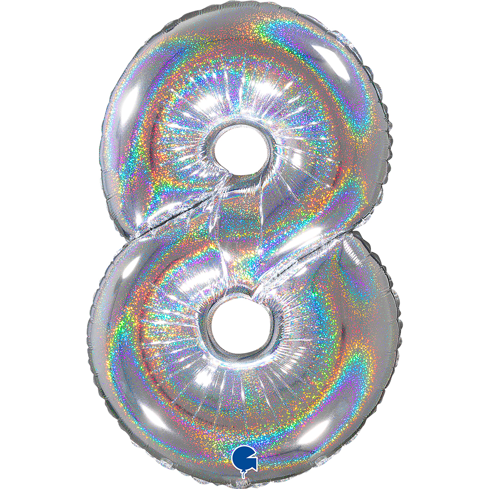 Number 8  Silver Glitter Holographic 26" Single Pack