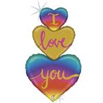 31" shape heaart Rainbow Heart Love Trio Glitter Holo. Single Pack