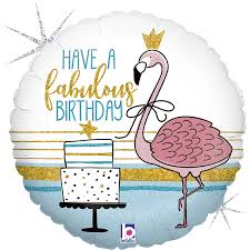 18"  c Glitter Fabulous Flamingo B-Day Holog. " Single Pack