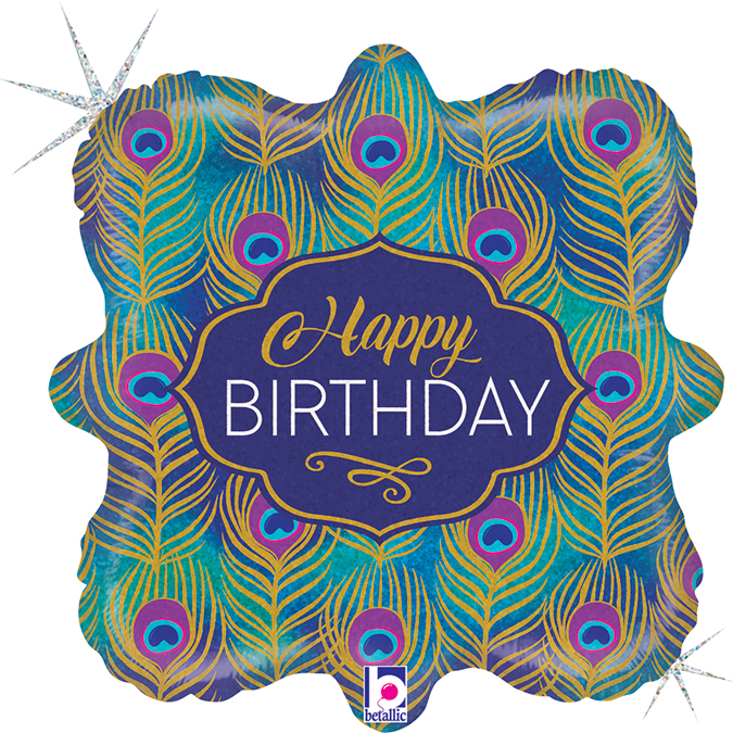 18"  shape Square  Glitter Peacook Birthday -
Size
 / 35x35 cm