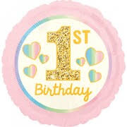 18"  round PINK & GOLD GIRL 1ST BIRTHDAY 

 ANAGRAM