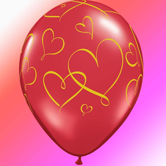 11" LOVE AFFECTIONS  ROMANTIC HEARTS RUBY RED (25CT)