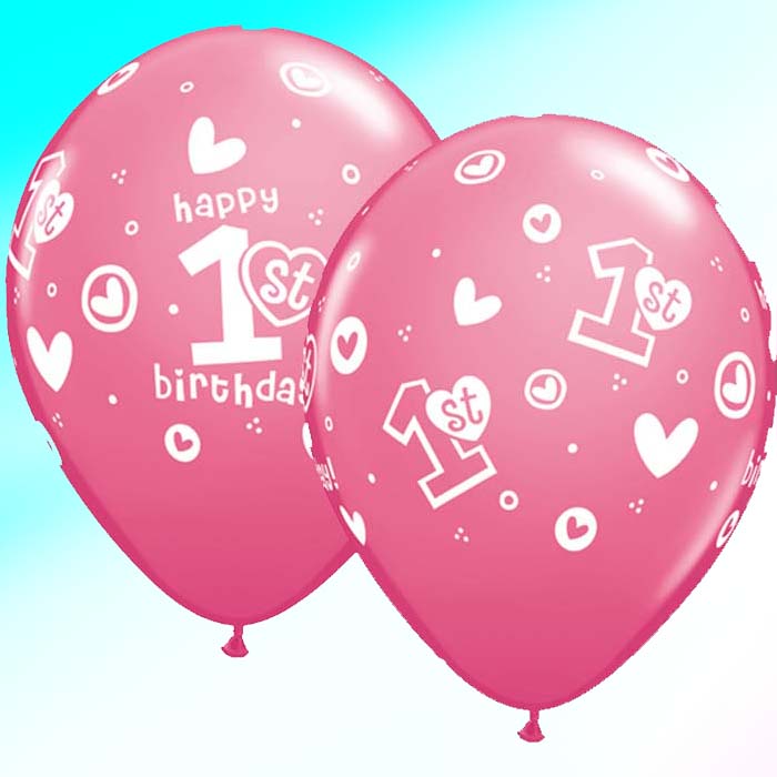 11" Birthday 1 ST BIRTHDAY CIRCLE HEARTS GIRL  (25CT)