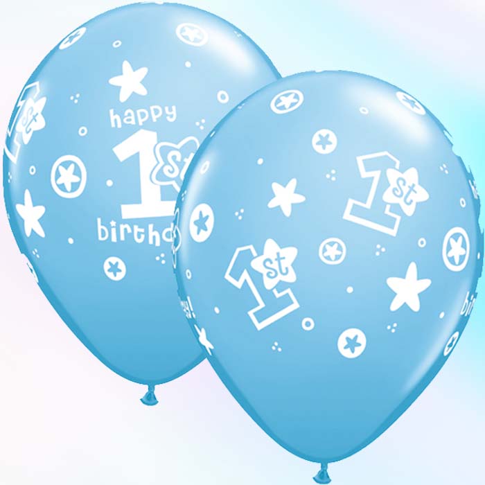 11" birthday 1 ST BIRTHDAY CIRCLE &amp; STARS PALE BLUE (25CT)