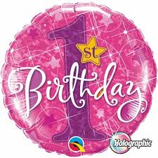 18"  RND HOLOGRPH         01CT  1ST BDAY STARS PINK