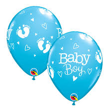 11" BABY BOY FOOTPRINTS & HEARTS  ROBIN'S EGG   25CT