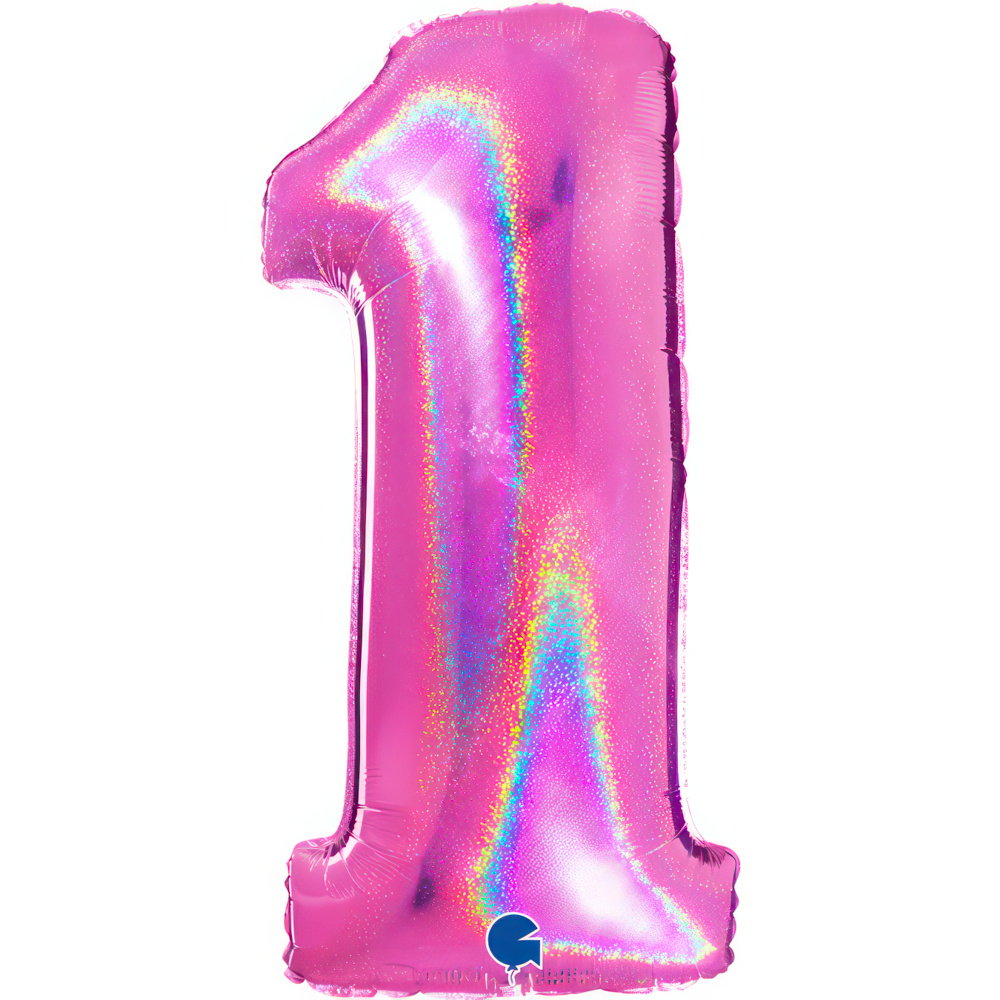 Number 1 Holo Glitter Fuxia 40" Single Pack