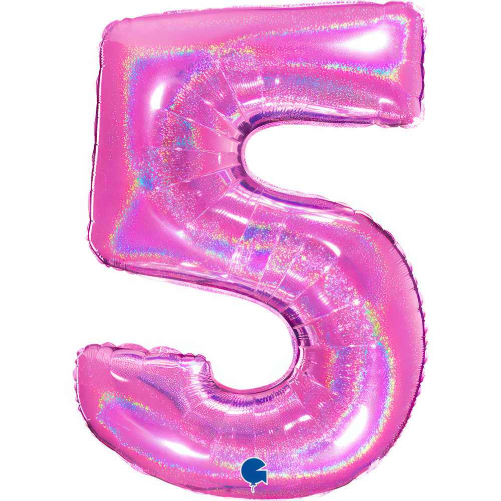 Number 5 Holo Glitter Fuxia 40" Single Pack