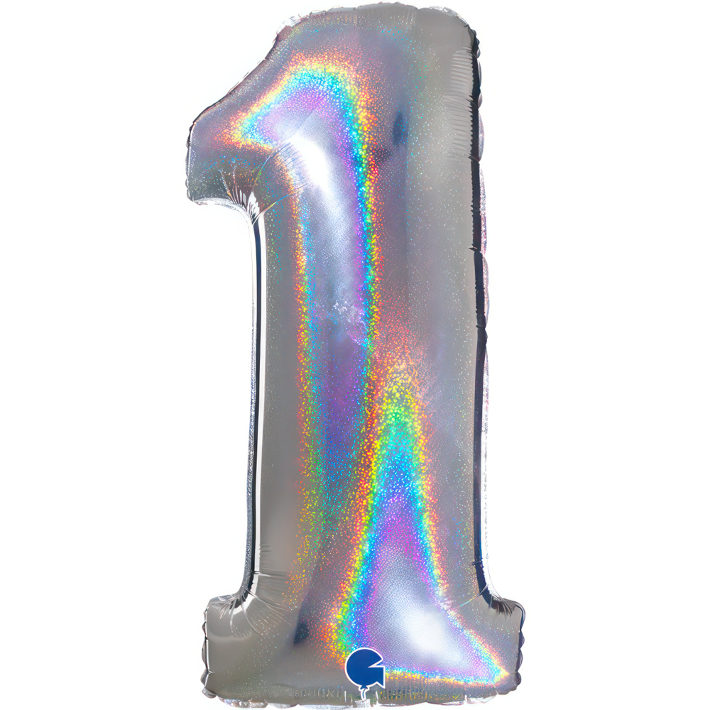 Number 1 Holo Glitter Silver 40" Single Pack