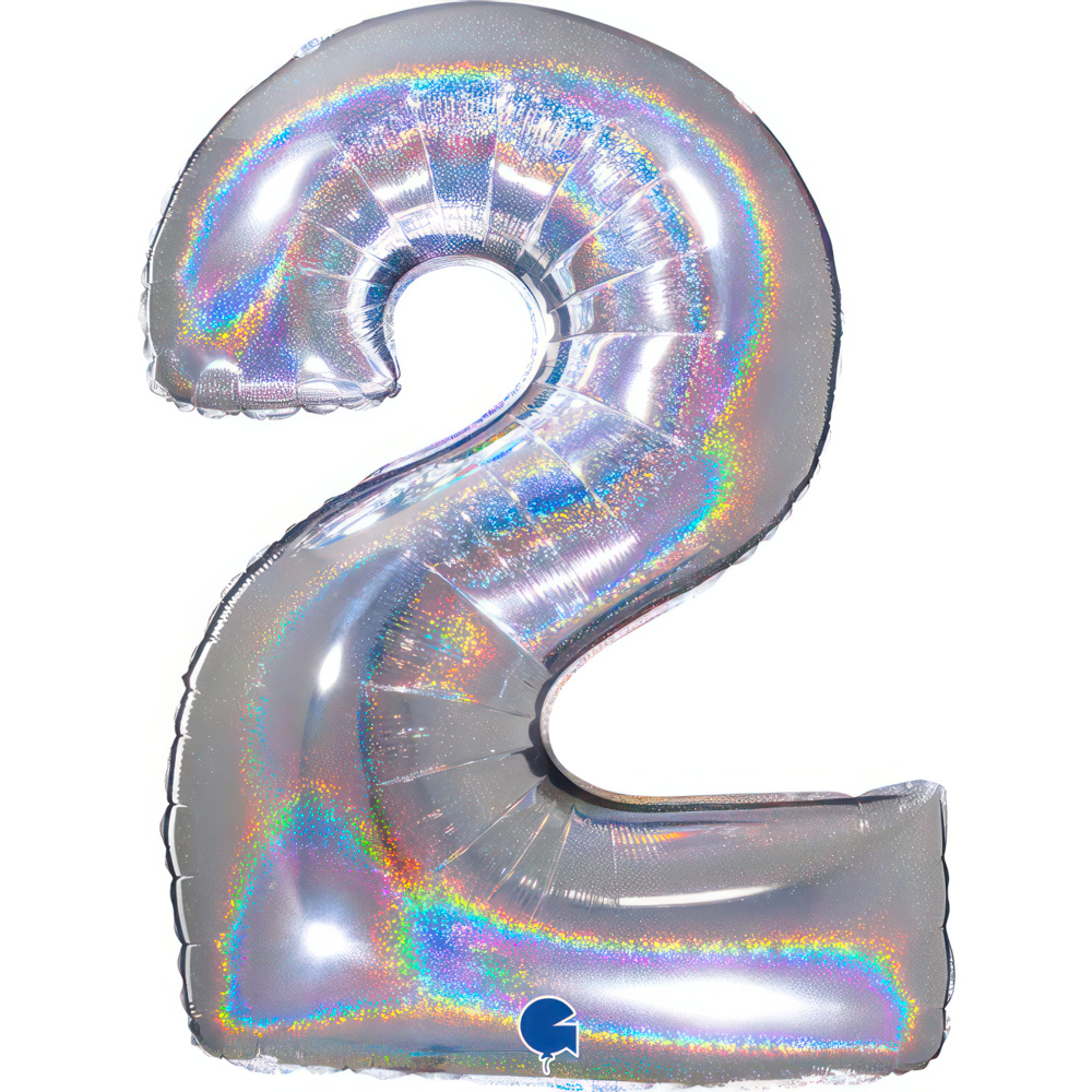 Number 2 Holo Glitter Silver 40" Single Pack