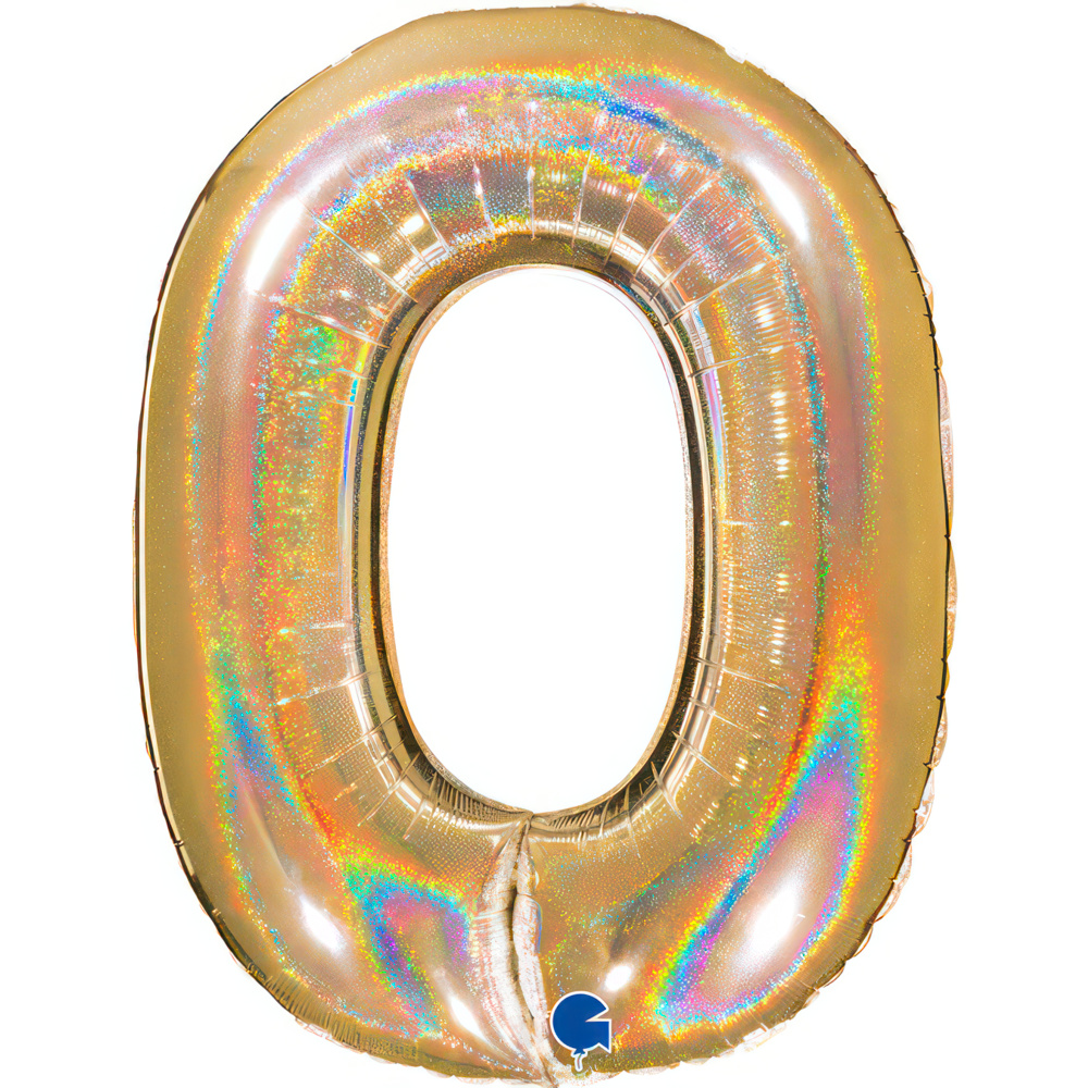 Number 0 Holo Glitter Gold5 40" Single Pack