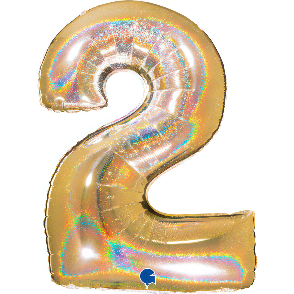 Number 2 Holo Glitter Gold5 40" Single Pack