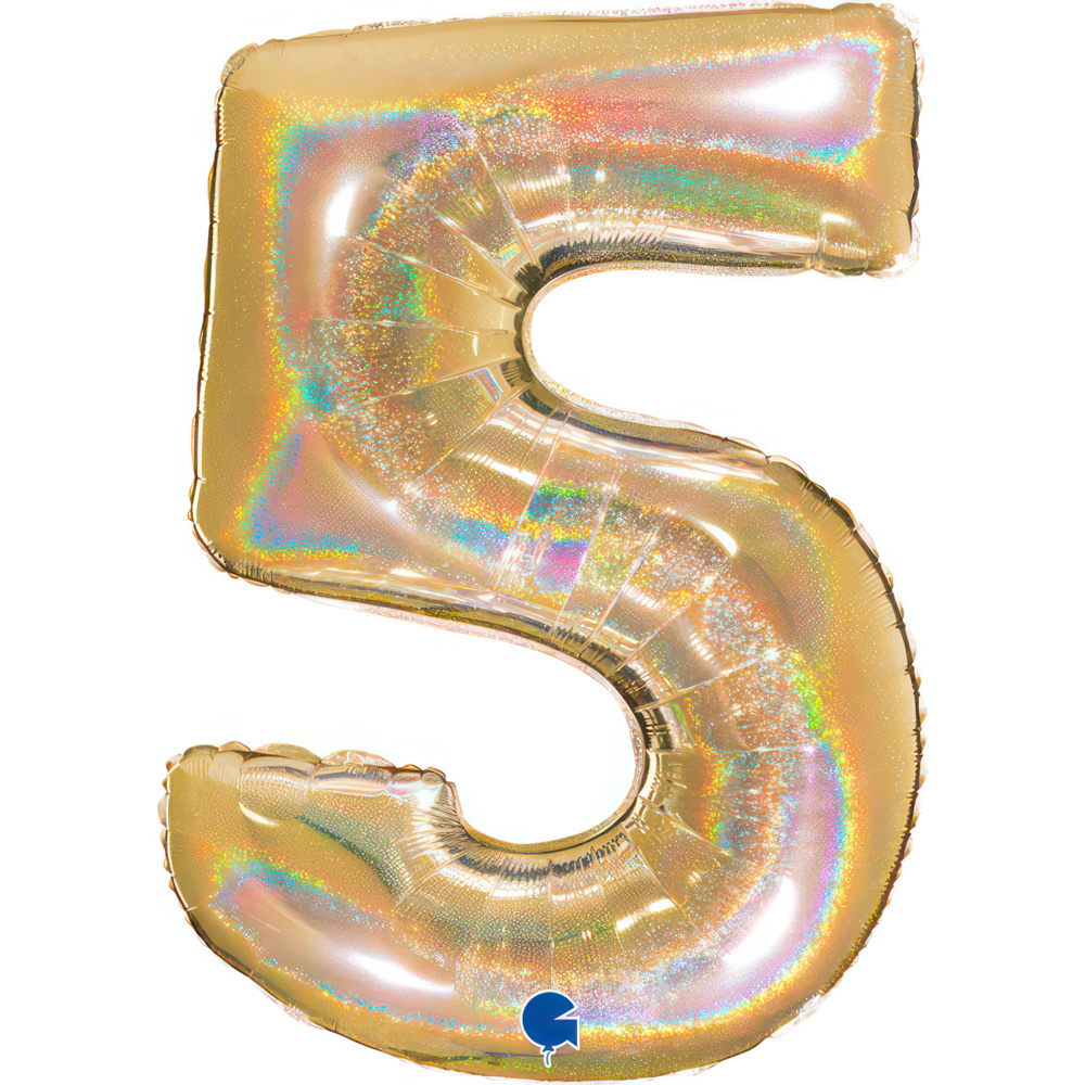 Number 5 Holo Glitter Gold5 40" Single Pack