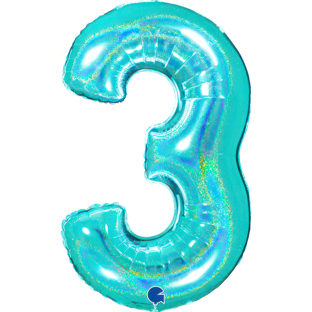 Number 3 Holo Glitter Tiffany 40" Single Pack