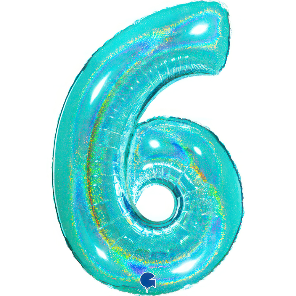 Number 6 Holo Glitter Tiffany 40" Single Pack