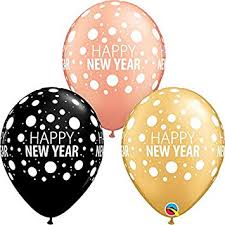11" stampati special event DOTS HAPPY NEW YEAR ONYX BLACK, ROSE GOLD & GOLD (25CT) by Qualatex