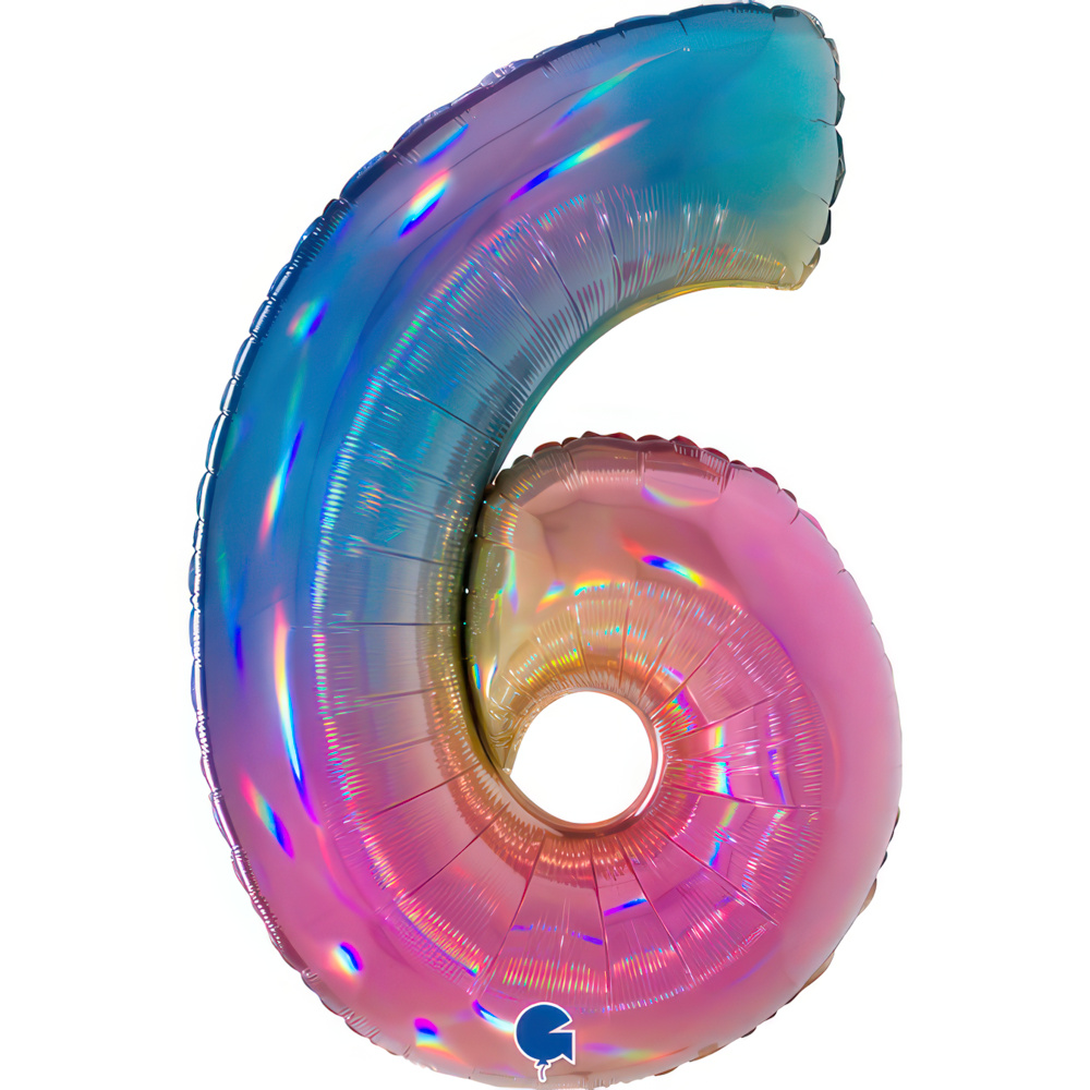 Number 6 Colourful Rainbow 40" Single Pack