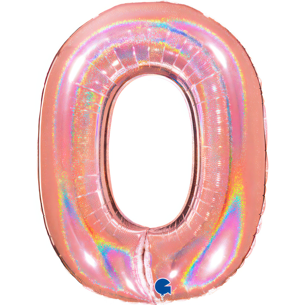 Number 0 Holo Glitter Rose Gold New 40" Single Pack