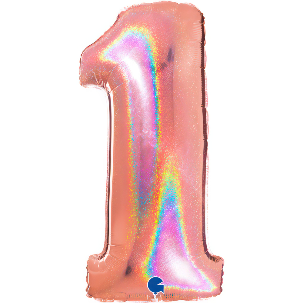 Number 1 Holo Glitter Rose Gold New 40" Single Pack