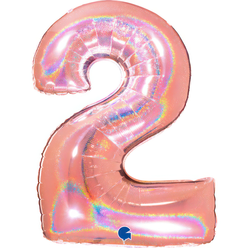Number 2 Holo Glitter Rose Gold New 40" Single Pack