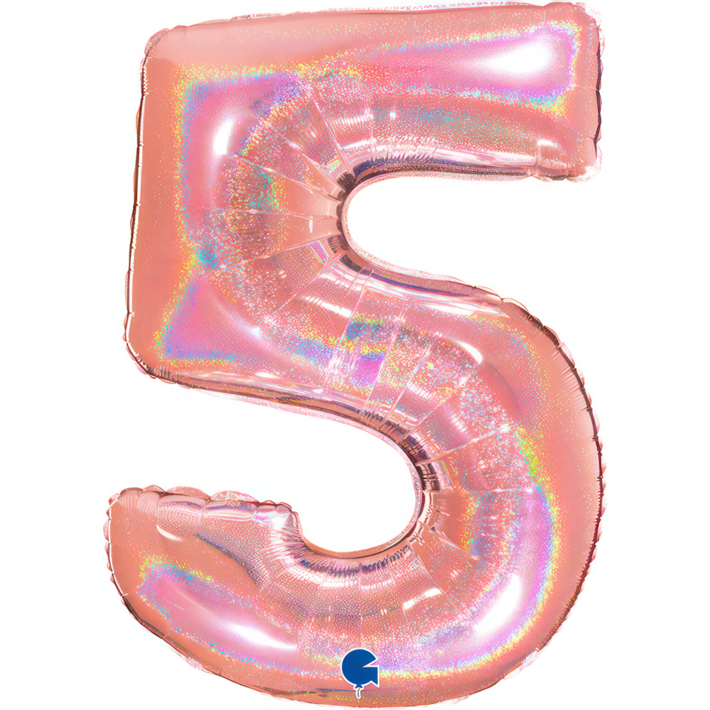 Number 5 Holo Glitter Rose Gold New 40" Single Pack