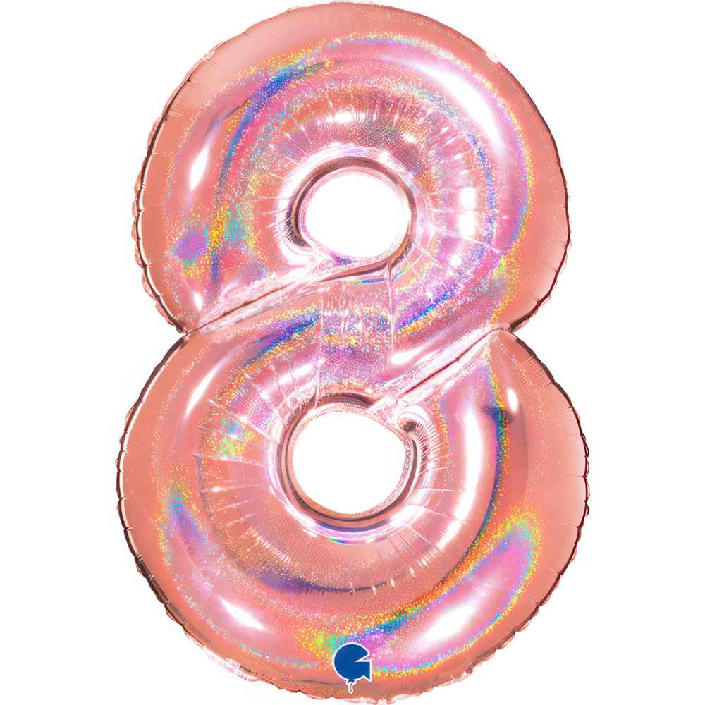 Number 8 Holo Glitter Rose Gold New 40" Single Pack