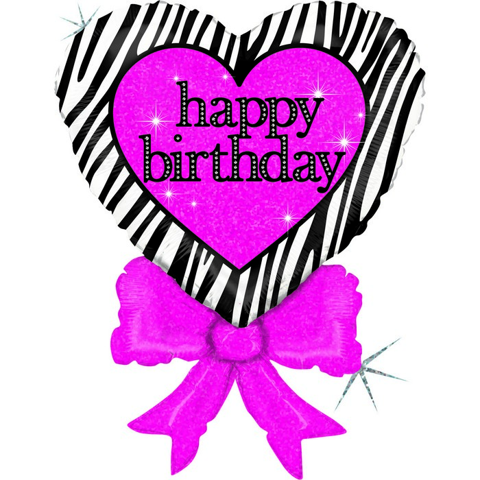 30" Birthday Zebra Heart Bow