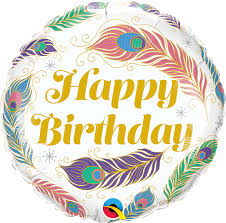 PEACOCK FEATHERS BIRTHDAY 18" PKT