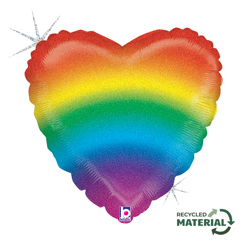 15 shape rainbow heart Glitter Holographic 
size 18"